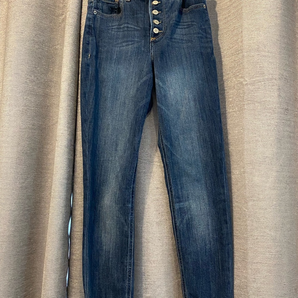 Prefer cropped mid rise button fly jeans